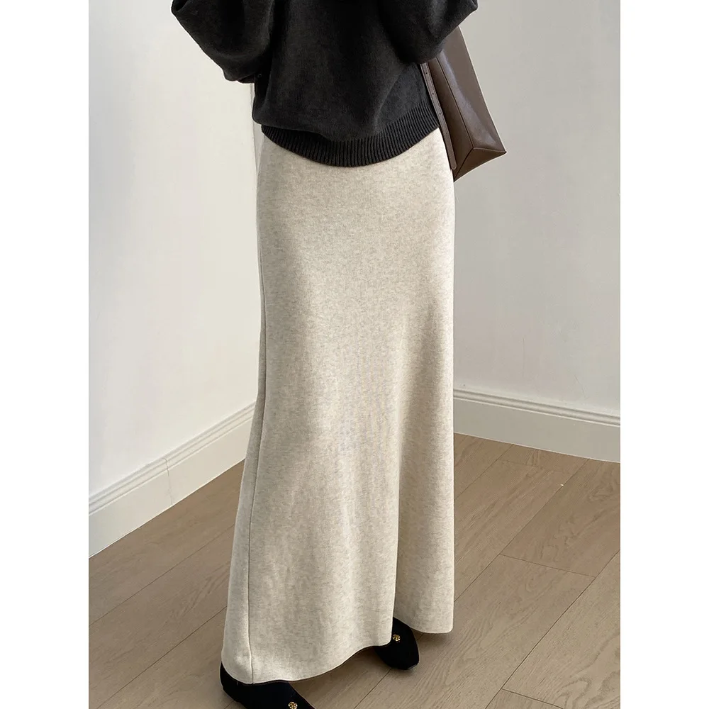 Gebreide enkellange rokken dames herfst winter mode tender Koreaanse stijl a-lijn effen casual dagelijks eenvoudig all-match vrouwelijk