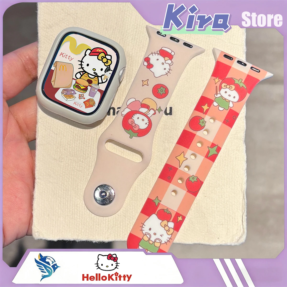 Correa de reloj HELLO KITTY Tomato KT, dibujos animados Kawaii, aplicable a Apple Watch S11 Iwatchs9876s, funda protectora de silicona para ejercicio
