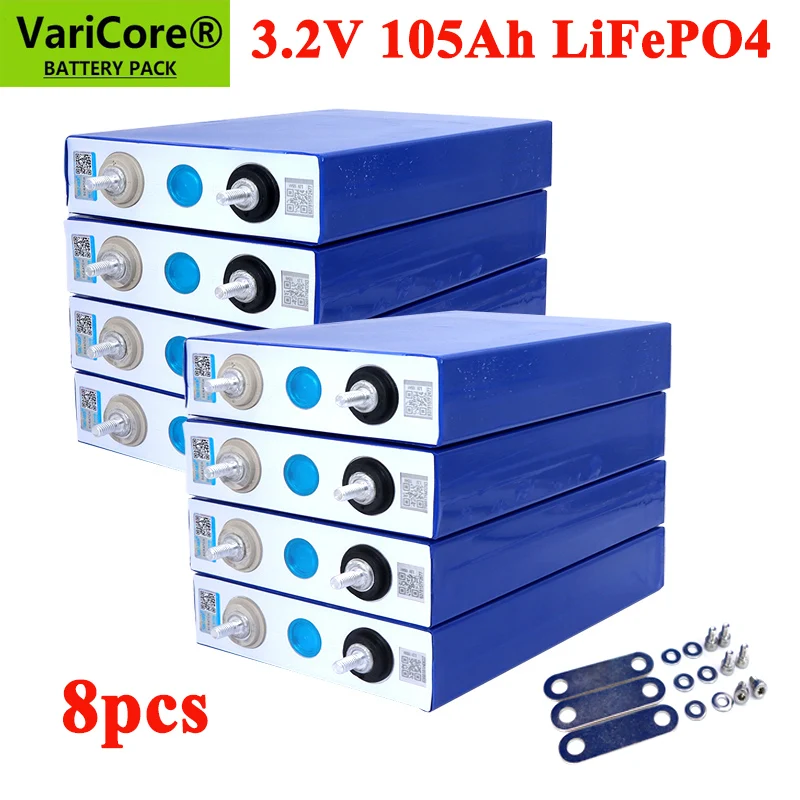 8pcs 3.2v 102Ah 105Ah Lifepo4 Rechargeable Battery Lithium Iron Phosphate for 12v Campers Golf Cart Off-Road Off-grid Solar Wind