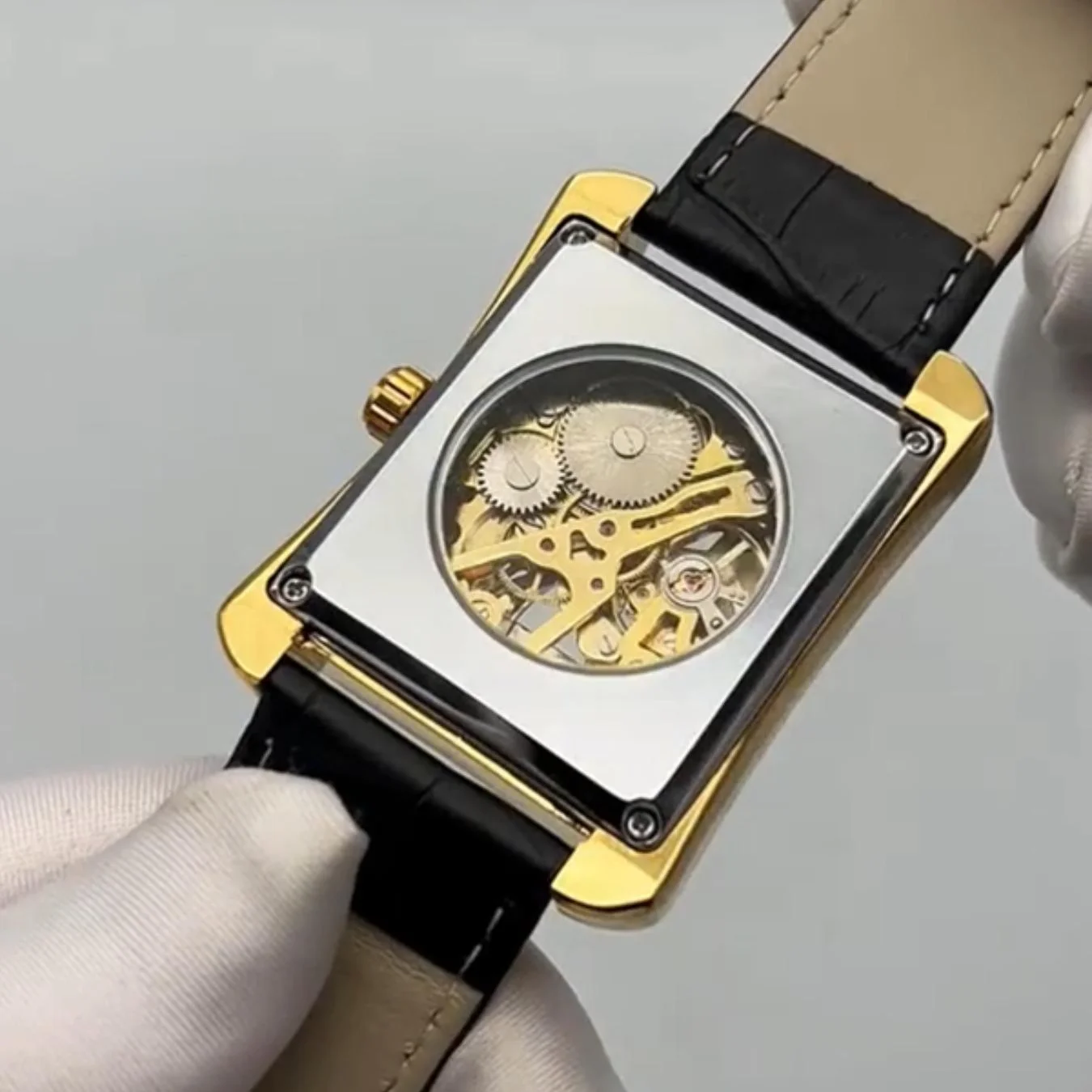 Rectangular Men's Mechanical Watch, [Men's Mechanical Watch] High-End Luxury Square Mechanical Double-Sided Skeleton Watch - Light Luxury Business Casual Men's Watch, Perfect Gift