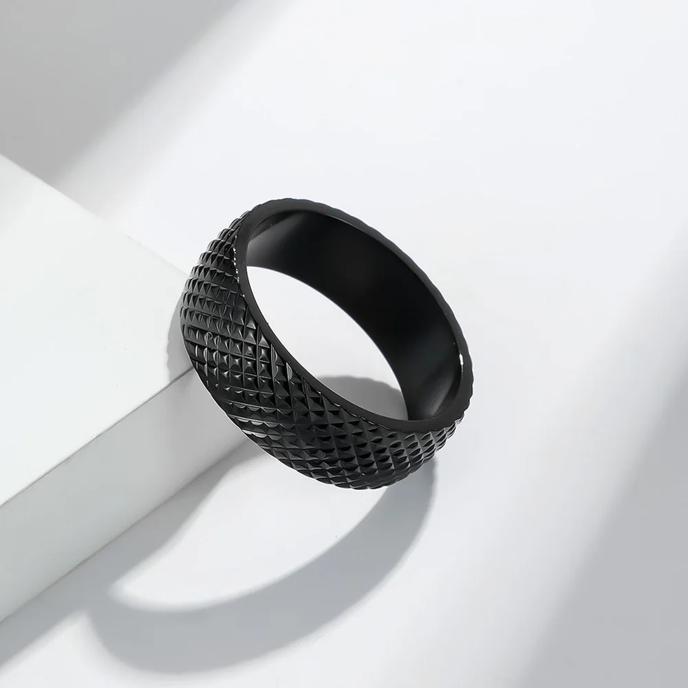 Geometric Faceted Unisex Jewelry for Men Women Titanium Steel Diamond Cut Band Modern Minimalist Wedding Promise Ring Sizes 5-13