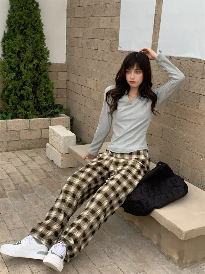 Mode Warme Plüsch Hosen Kaschmir Dicken Plaid Damen Winter Beiläufige Lose breitbeinig Hosen Koreanische Streetwear Studenten – Detail 33