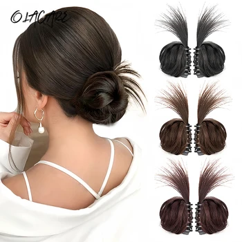 OLA – Chignon chouchou bouclé pour filles, avec élastique, marron, noir, anneau de cheveux synthétiques, enveloppant sur Chignon en désordre, queue de cheval, cravate pour cheveux lisses
