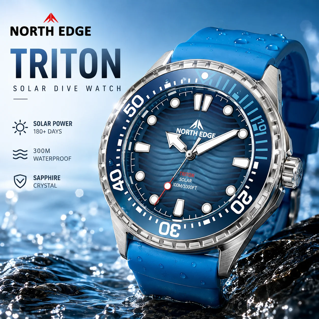 Premium NORTH EDGE TRITON TI Titanium Diving Watch Solar Powered Luxury Quartz Men's Wristwatch 300M Waterproof Long Lasting 180