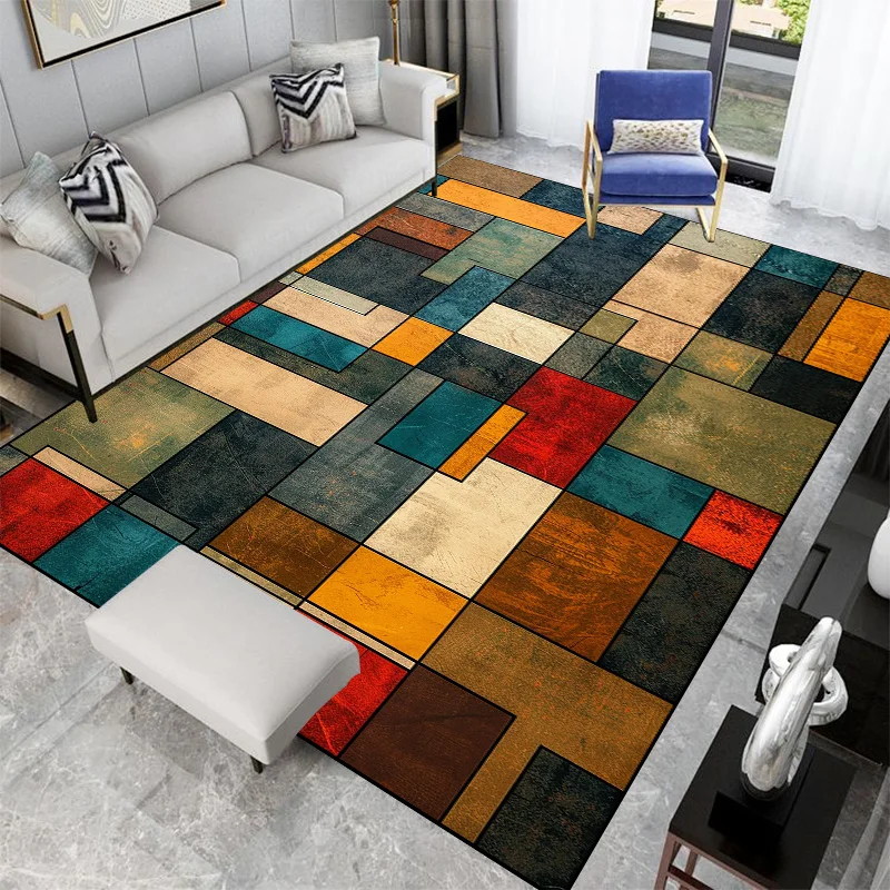 NONE Nordische abstrakte geometrische Teppiche für Wohnzimmer Plüsch Dekoration nach Hause Retro rutsch feste Boden matte wasch bare Schlafzimmer Garderobe Teppiche 3