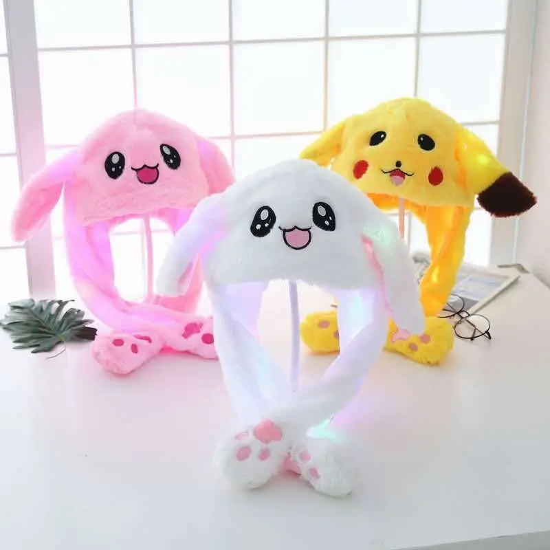 Carnival Party Funny Rabbit Ear Hat Adult and Kids Cute Moving Plush Led Glowing Headdress Headwear With Cartoon Duck Pattern