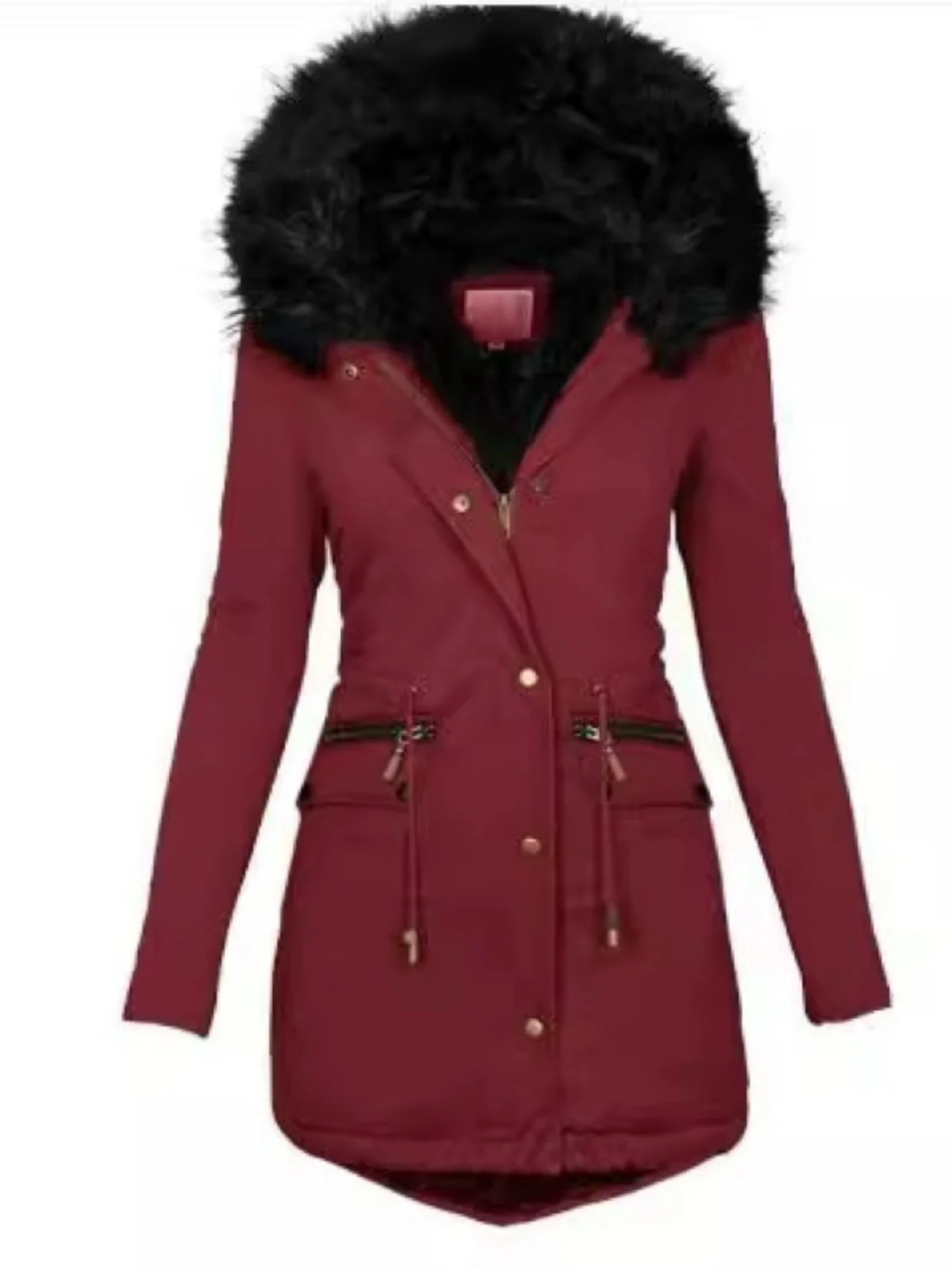 

Пушистое зимнее хлопковое пальто с капюшоном для женщин, теплое, средней длины, на молнии, с длинными рукавами, для повседневной носки