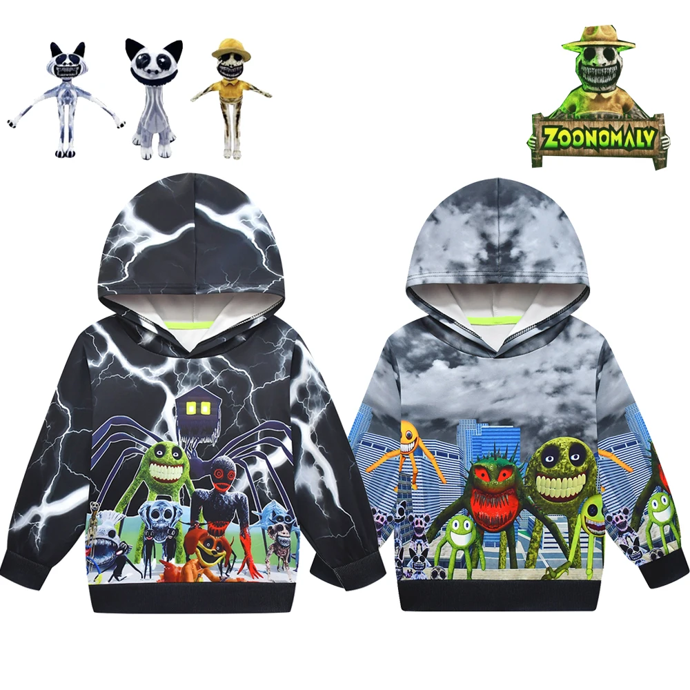 Horror Games Zoonomaly Cat Costume for Kids Cartoon Zoo Guard Animal Print Hoodies Boy Girl Pullover Children Halloween Clothing