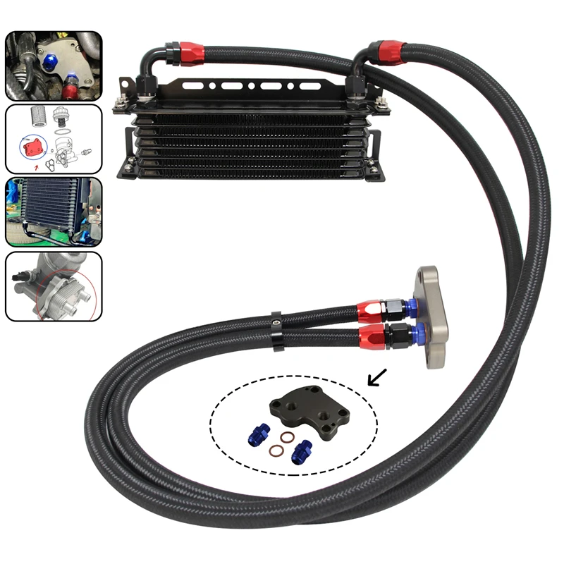 7 Row AN10 Oil cooler+Filter Adapter Hose Kit Fit For BMW Mini Cooper S R50 R52 R53 1.6L Engine 02-06 Blue/black