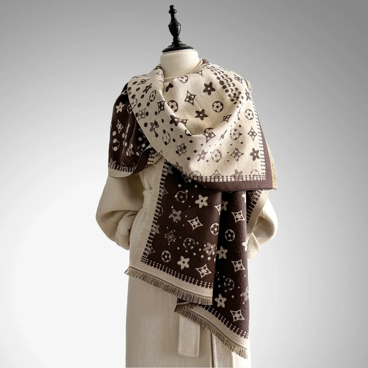 2025 New Luxury Women's Double-Sided Print Pashmina Flower Scarf - Soft Warm Winter Outdoor Cold-Resistant Windproof Shawl