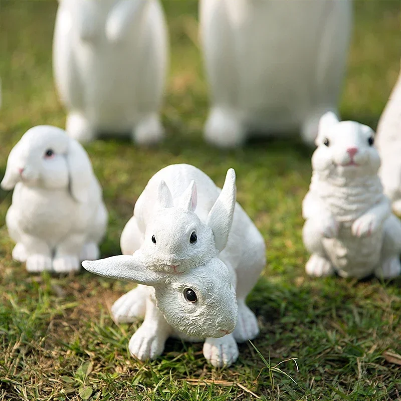 Charming Weatherproof Resin Rabbit Garden Statue Handcrafted Detail Weather Resistant Fade Realistic Hand Painted