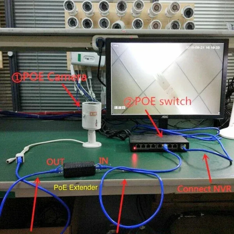 موسع/مكرر إيثرنت Poe ، جزء واحد ، لكاميرات cctv ip ، متر (حد أقصى) تحت كابل cat5 القياسي ، جزء واحد