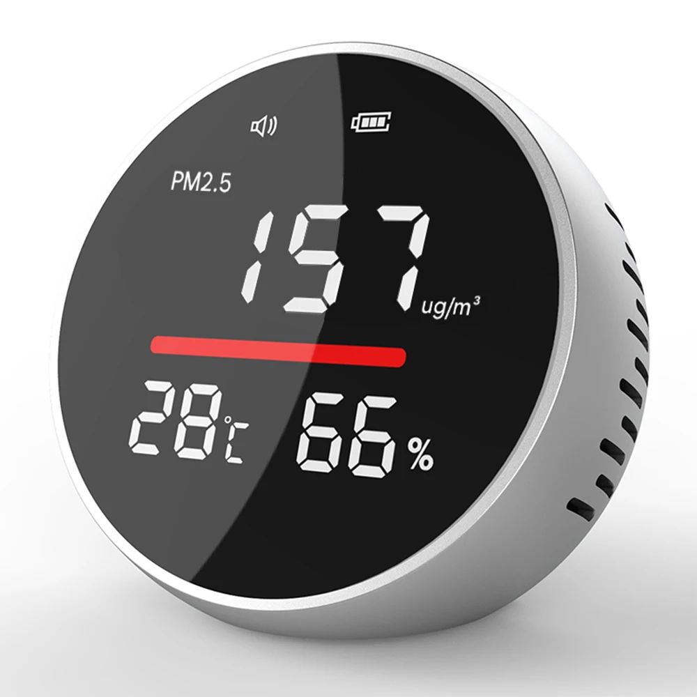 Mini 3-in-1 Indoor Air Quality Analyzer Metal PM2.5 Meter Monitor Temperature Humidity Smoke/Dust Detection Triggering Alarm