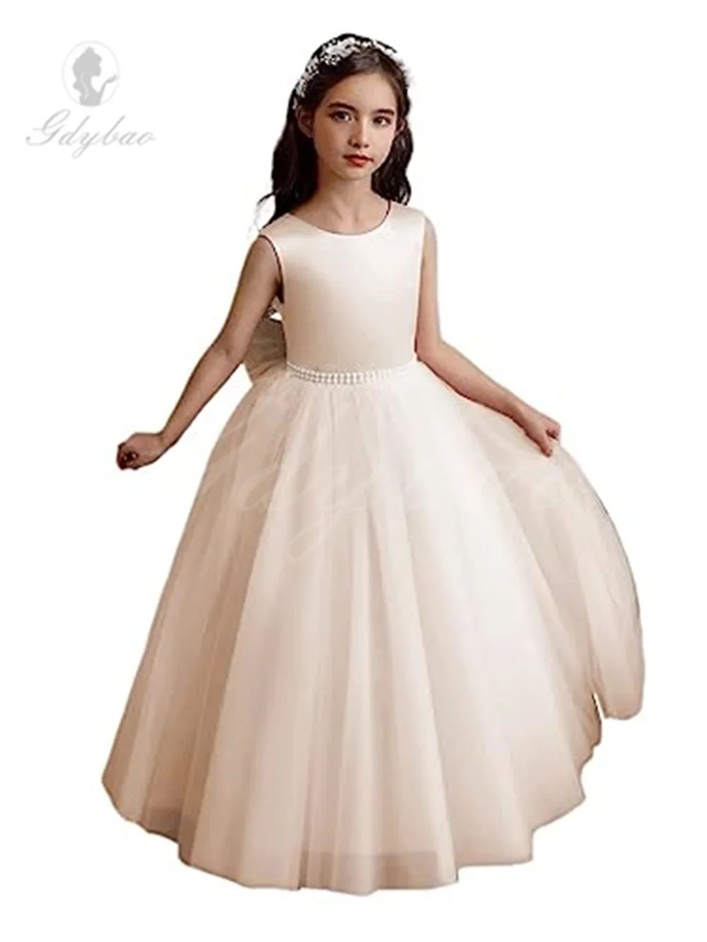 Tulle Flower Girls Dresses for Wedding, Ball Gown with Pearls, Satin Princess Prom Dress for Kids, Toddler Birthday