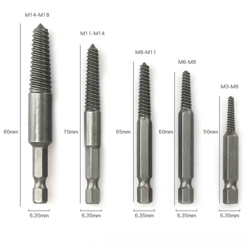 Extension Rod Hex Screw Extractors 1/4 Inch Shank Silver Stripped 12Pcs/Set 6.35mm Bolt Remover For Broken Screws