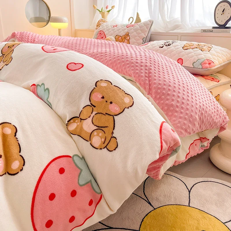 

Strawberry Fruit Theme Soft Duvet Cover Winter Thick Warm Quilt Cover for Boys Girls Cartoon Bear Boy Bedroom Decoration Bedding