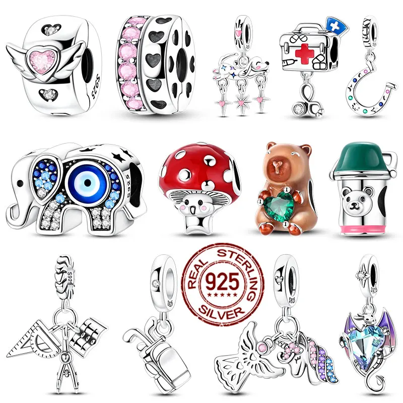 

Подвески, оригинальный браслет 925, 100% стерлинговое серебро 925 пробы, милые грибы, бисер, подвески для гольф-клуба, сделай сам, изготовление ювелирных изделий, женские подарки