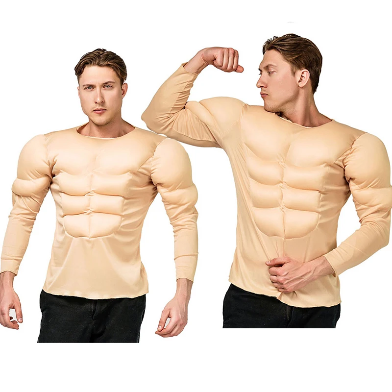 Disfraz de constructor de cuerpo para hombres, camisa muscular, traje para adultos, accesorios para fiesta de Cosplay, Halloween