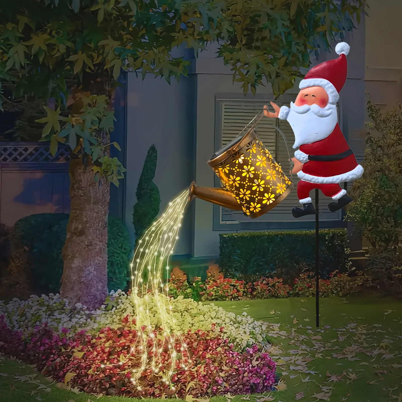 

Solar Santa Watering Can with Lights Outdoor Decor Waterproof Solar Garden Lamp for Outdoor Pathway Yard Lawn Patio Christmas
