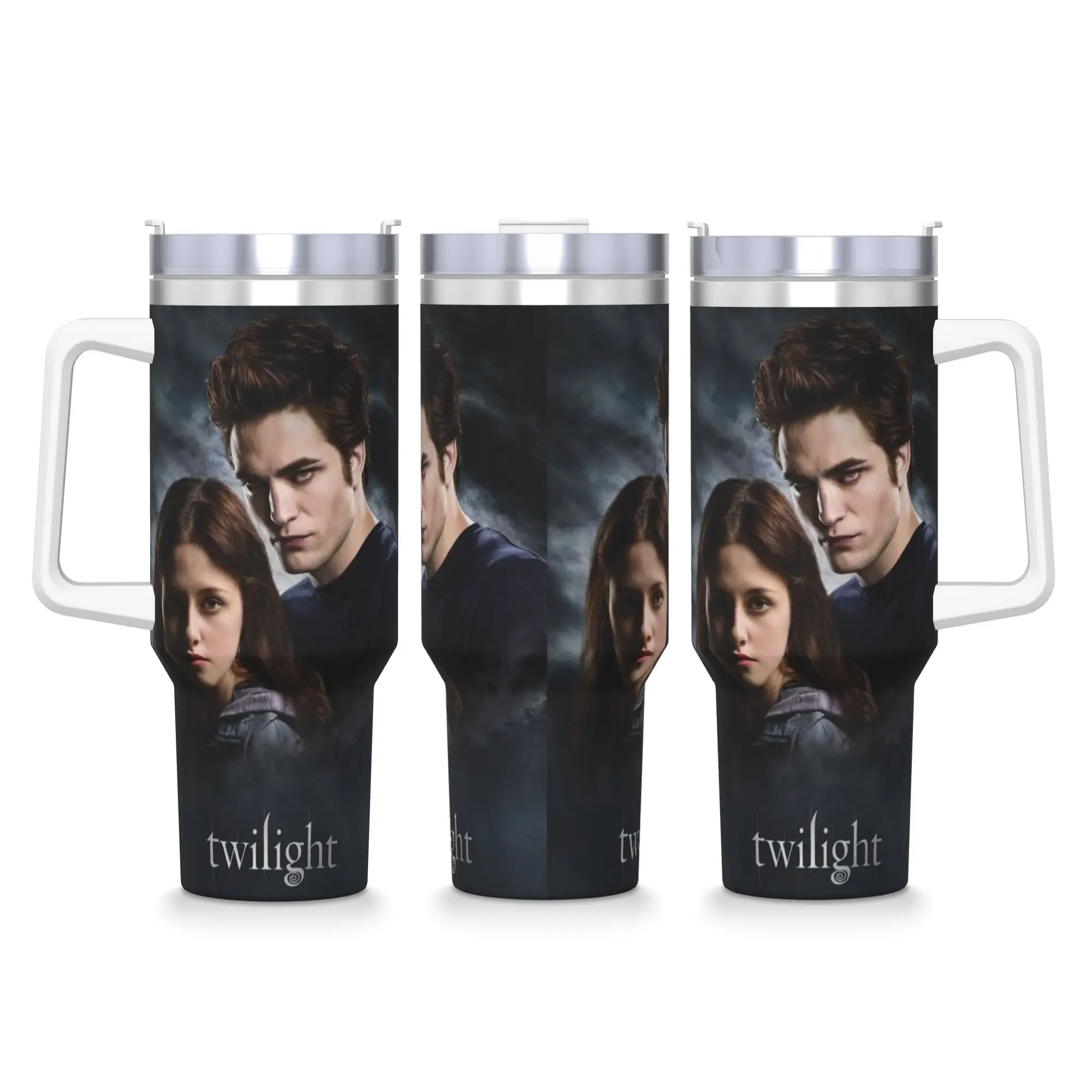 Stainless Steel Tumbler The Twilight Edward Bella  Mugs Cup With Straws  Cold and Hot Water Bottle Leakproof Large Coffee Mug