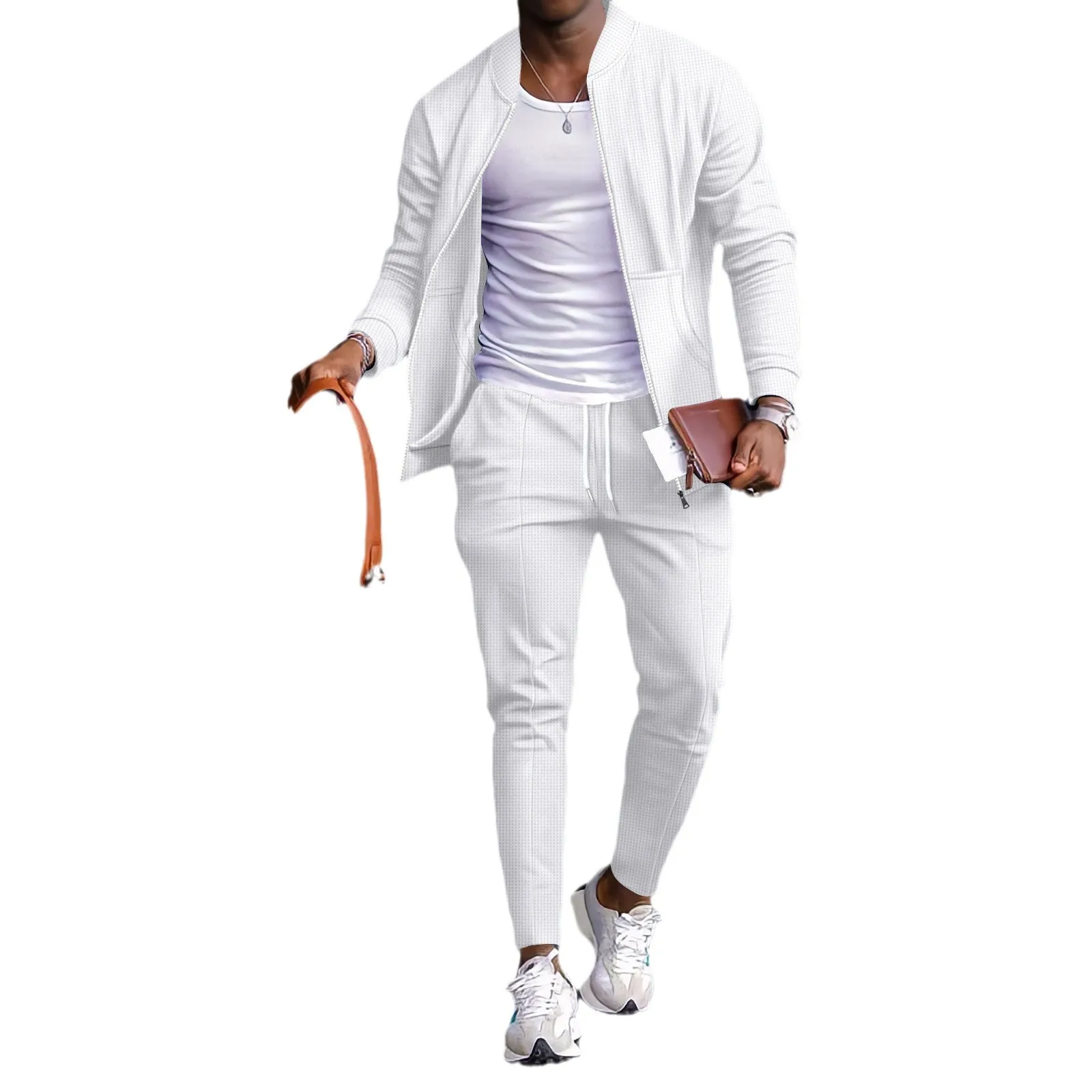 AA2024 جديد الرجال لون نقي الوقوف طوق البيسبول دعوى عادية القماش القطني مجموعة الخريف طويلة Sve القطن مزيج النسيج #4