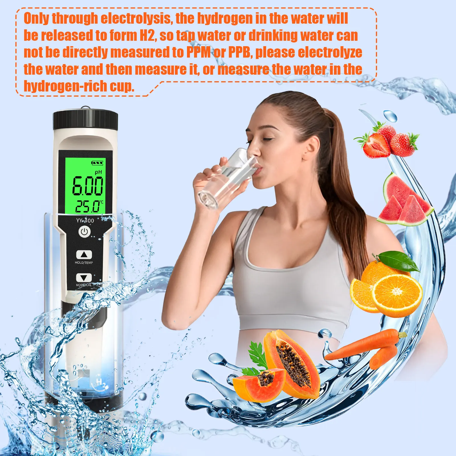 Yieryi 4 in 1 H2/ORP/TEMP/PH Meter 0.01 Resolution High Accuracy Water Quality Tester PPB/PPM Meter for Drinking Water Aquariums