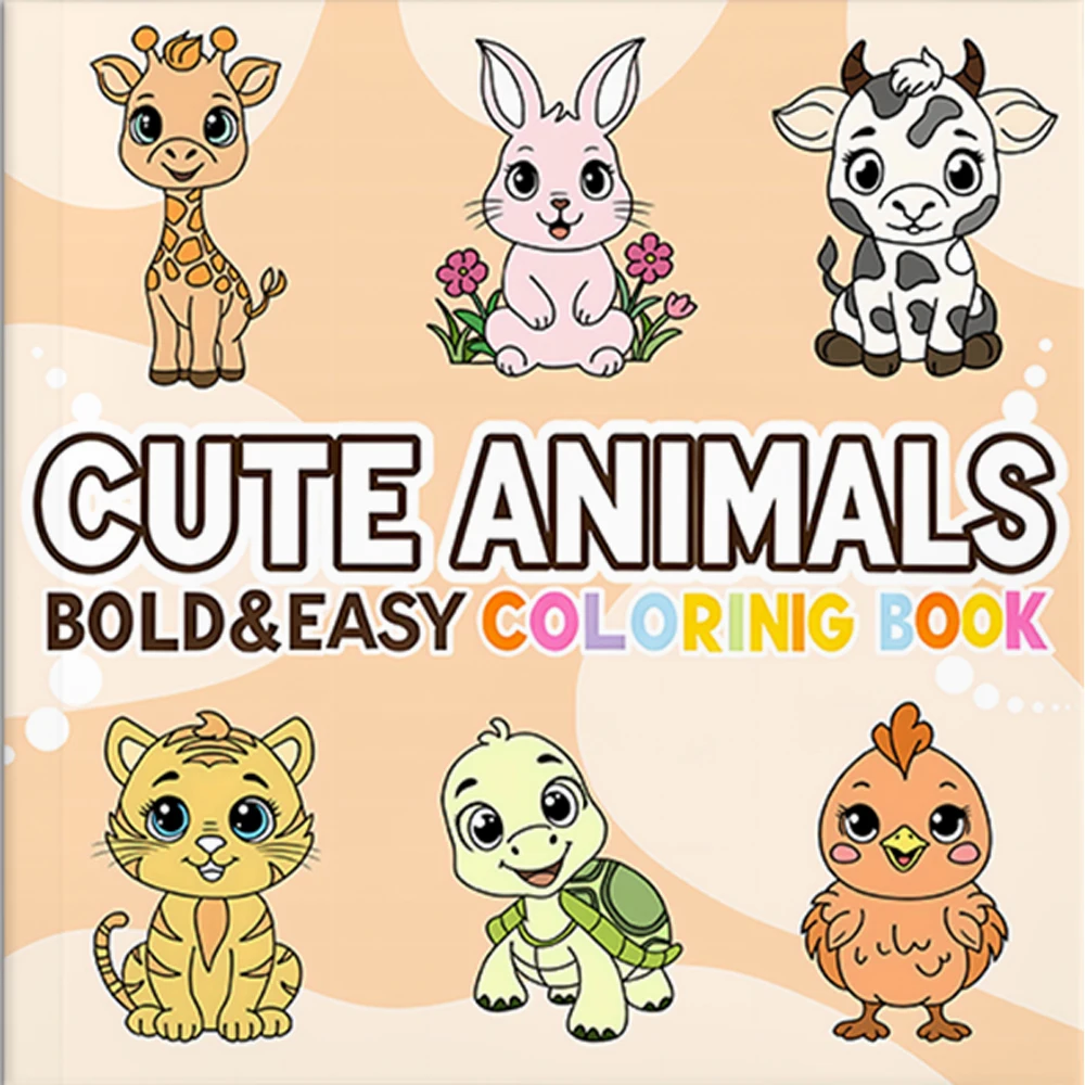 CUTE ANIMALS BOLD & EASY Coloring Book Original Adult Picture Book 24 Pages Gift For Creative Doodle Drawing Birthday
