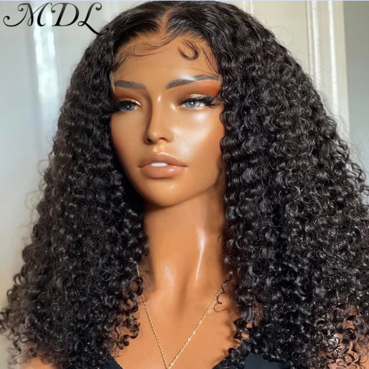 

MDL 100% Remy Human Hair 13x4 HD Lace Front Frontal Wig for Women Pre Pulcked Jerry Curly Curl Natural Black Color