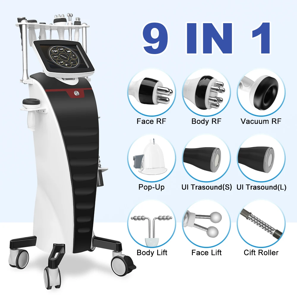 

Newest 9 IN 1 80K UltraCavitation Face Skin Care 80K Vacuum Roller Massage Radio Frequency Lifting Body Slimming Machine