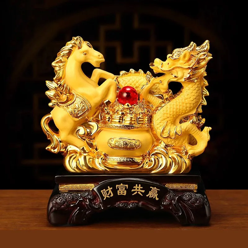 Fortune Dragon Horse Ornament Treasure Bowl Living Room Wine Cooler Home Decoration Store Opening Gift  Feng Shui ornaments