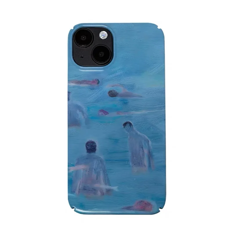 

Blue Oil Painting Swimming Pool Case for IPhone 16 15 14 13 Pro Max 12 Mini 11 Pro Plus Shockproof Protective Hard Acrylic Cover