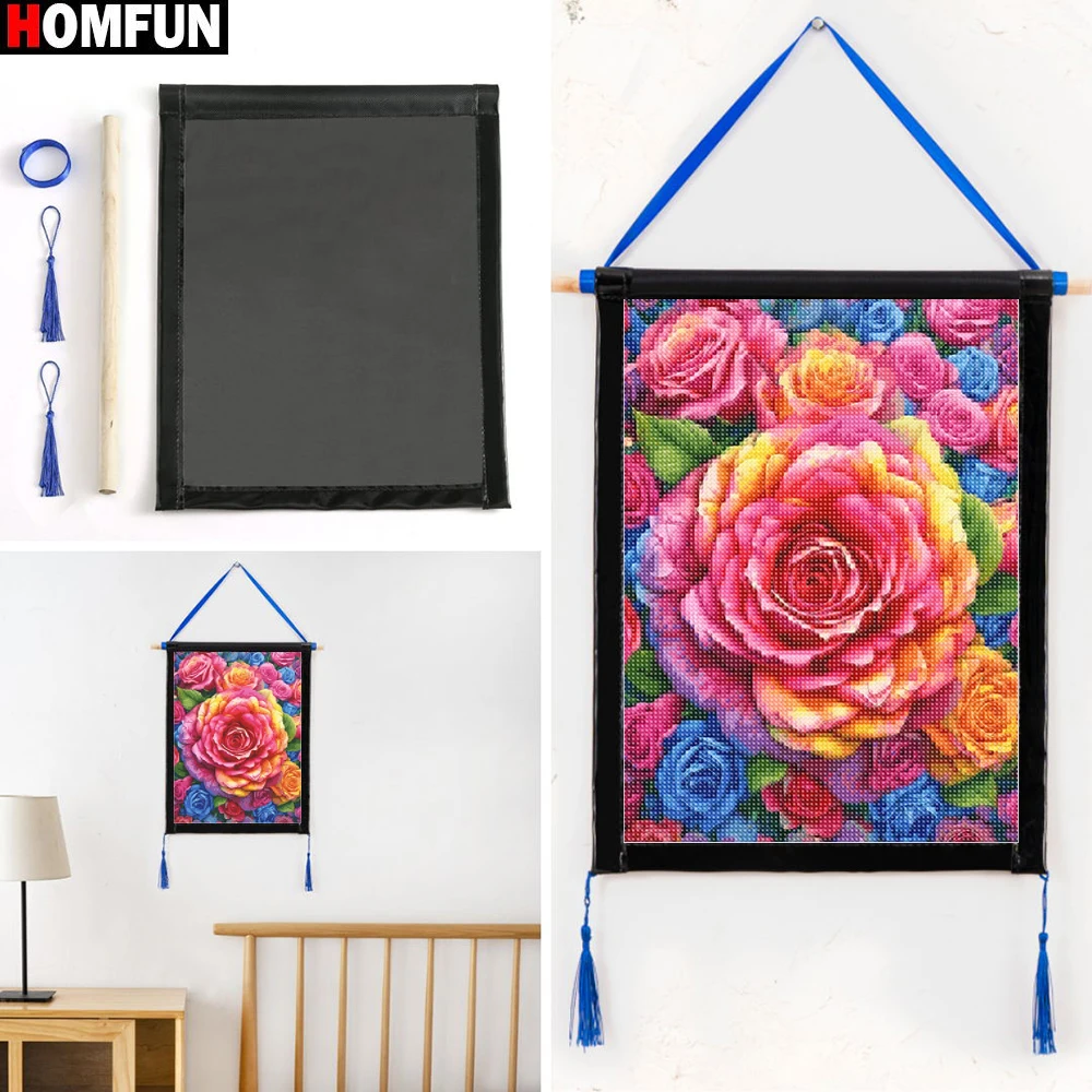 HOMFUN Wood Picture Frame Diamond Painting DIY Photo Poster Hanger, Embroidery Easy Wall Display Kit, Home Decor Accessory Gift 