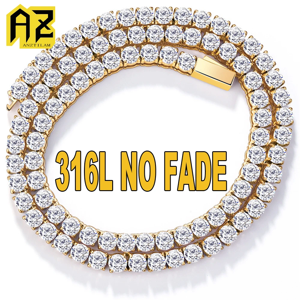 3/4/5mm 316L Iced Out Tennis Stainless Steel Chain Necklace Zircon No Fade Link Chain For Men Women Fashion Hip Hop Jewelry