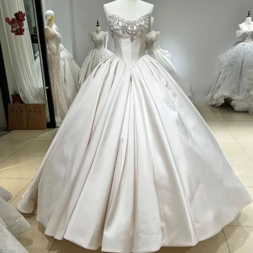 Customized  Elegant White Women's Strapless Wedding Dresses Sateen Bridal Gowns A-Line Dresses vestidos novias boda