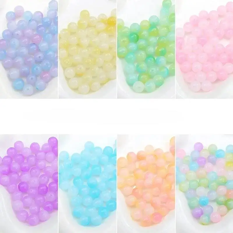 Langmao Girls Acrylic Fruit Juice Double Color Round Beads Diy Handmade Bracelet Necklace Jewelry Pendant Materials Fresh Sweet