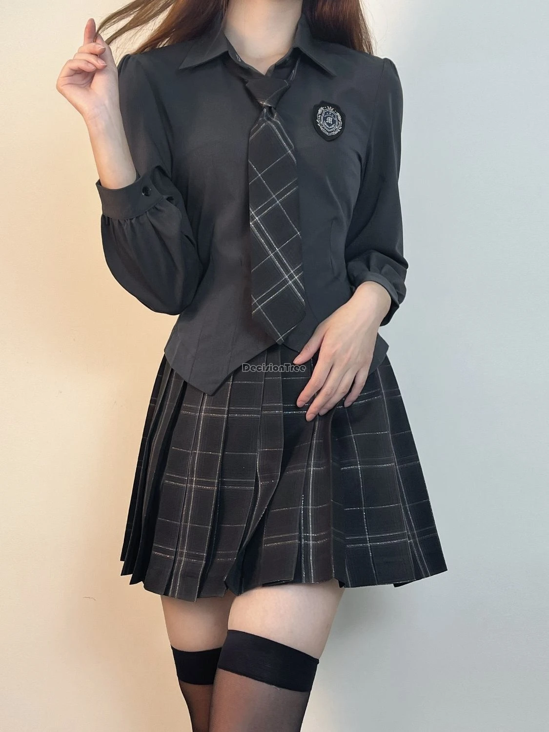 2024 new korea japan uniform set women's jk plaid pleated half skirt long sleeve blouse two-piece traditional daily jk set w942