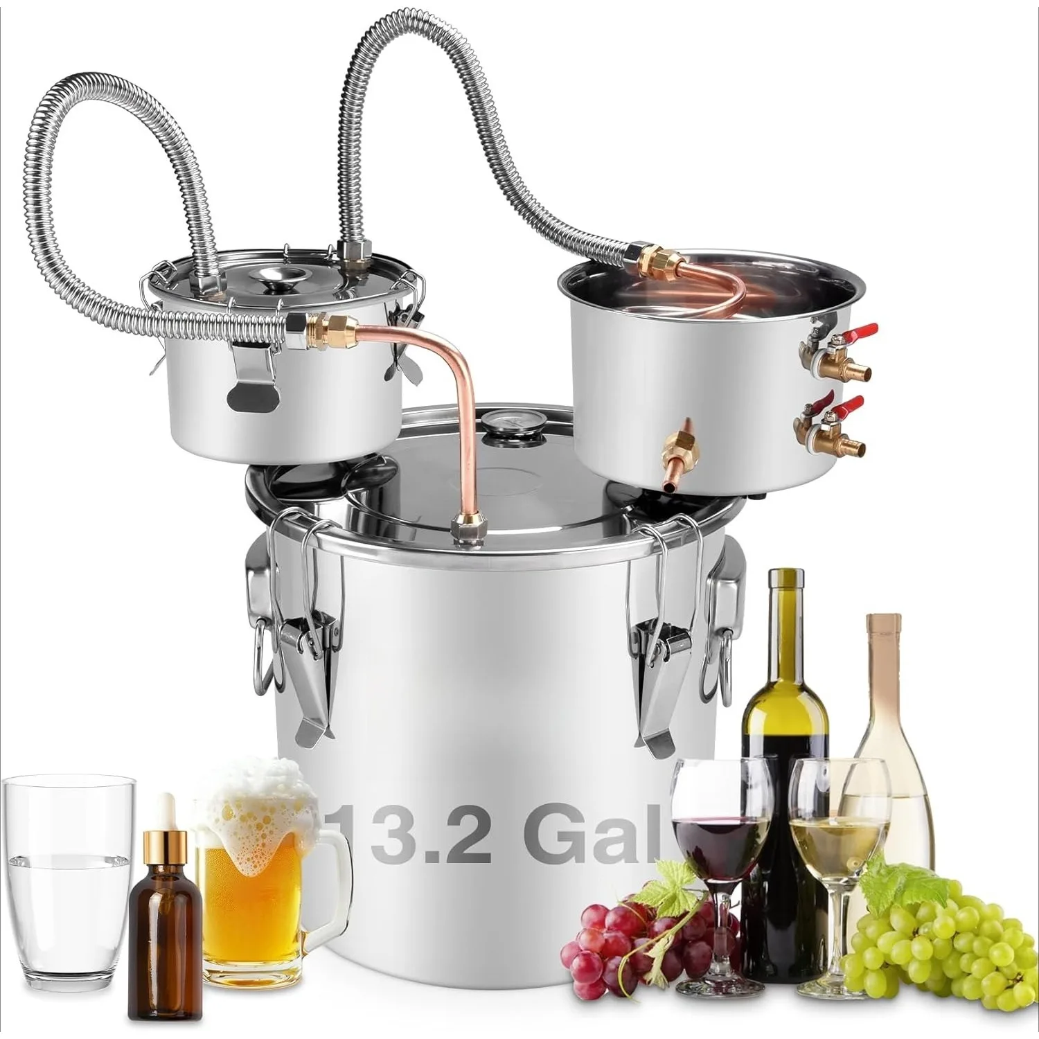 Suteck الكحول لا يزال 13.2 جالون 50 لتر الفولاذ المقاوم للصدأ الكحول المقطر النحاس أنبوب الروح المرجل WThumper برميل وبناء rmome