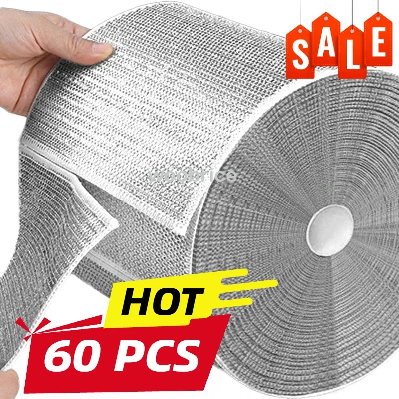 Magic Cleaning Cloth Kitchen Supplies Microfiber Cloth Mesh Cotton Kitchen Cloths for Pots&Stoves,Reusable Kitchen Towels 60pcs