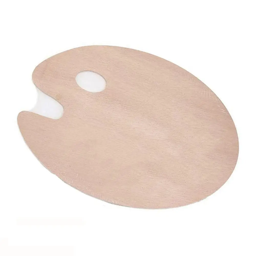 Wood Color Wooden Paint Palette Artist Trays Nylon 2 Size Acrylic Palettes Wooden Thumb Holder Paint Palette - Image 3