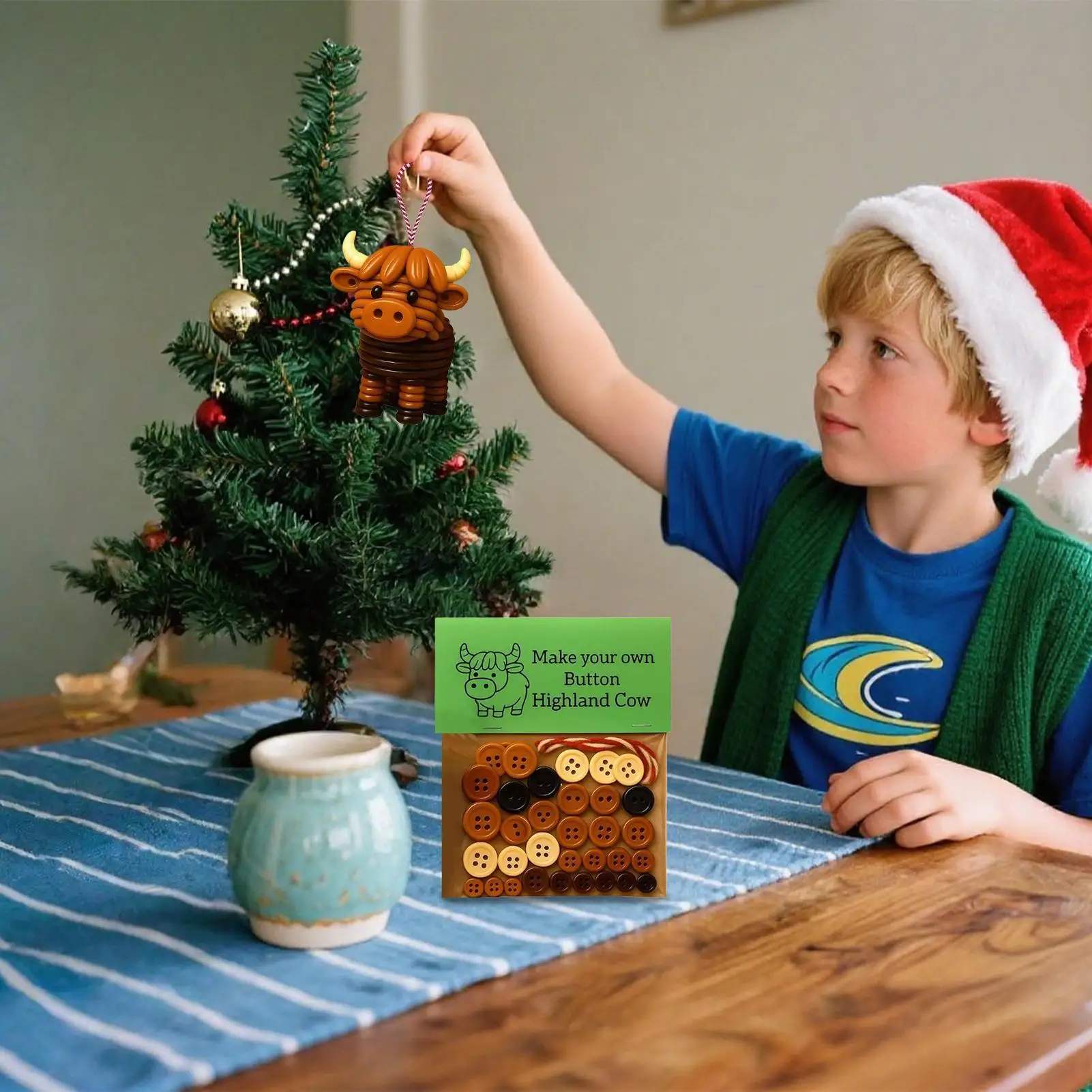 2026 جديد لطيف زينة عيد الميلاد اليدوية المرتفعات البقرة زر حلية عدة لزينة عيد الميلاد Diy بها بنفسك لقضاء عطلة #3