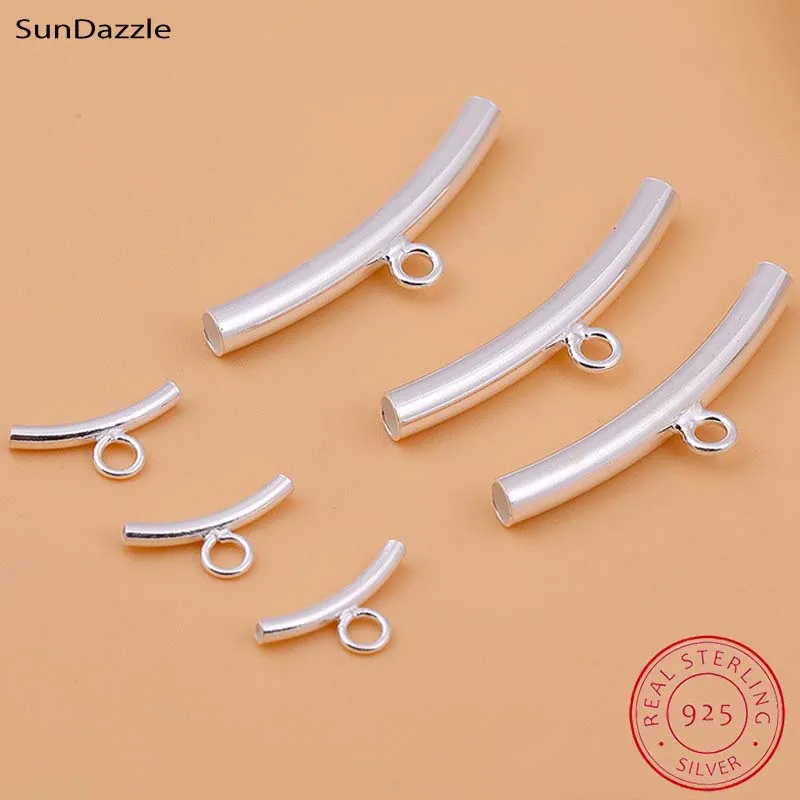 

Real Pure Solid 925 Sterling Silver Curved Tube With Ring Silver Long Beads Connector With Ring DIY Jewelry Making Findings