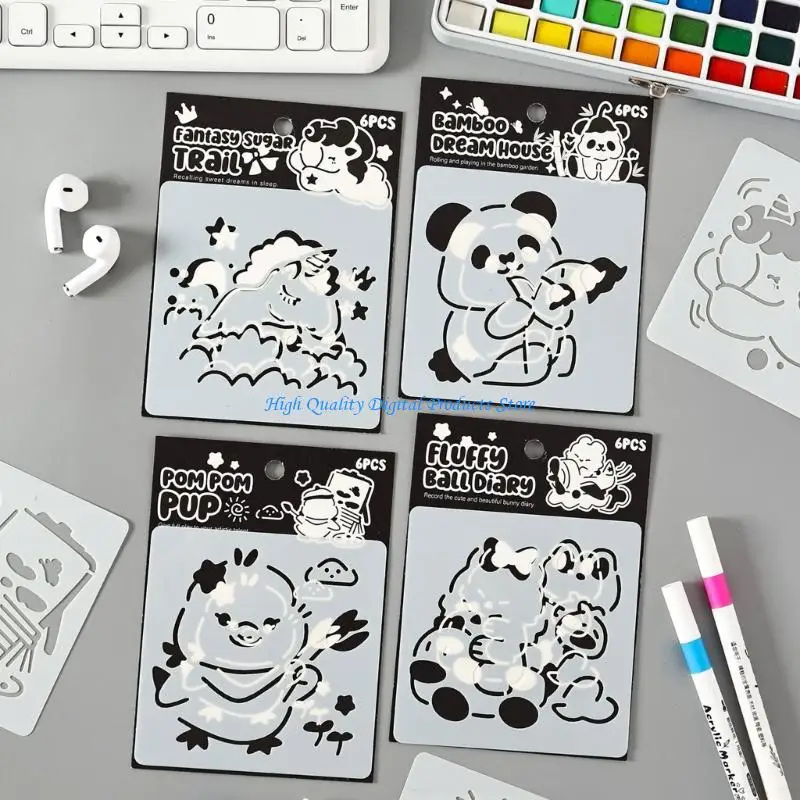 U2JE 6Pcs Detailed Sketching Stencils Perfect For Scrapbookers And Craft Enthusiasts