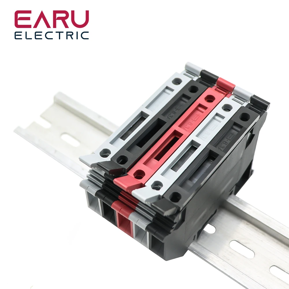 Din Rail Terminal Blocks 10Pcs UK-5-HESI Black Connector Screw Fuse Terminal Block Connector Screw Fuse Holder Conductor