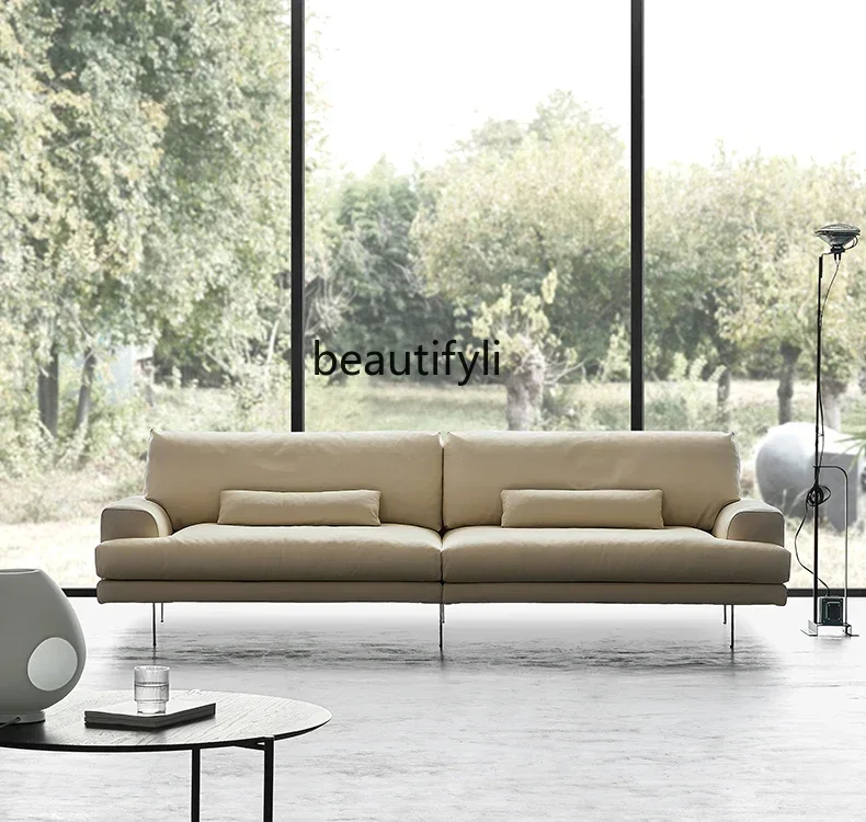 Q181  Suspension Sofa Italian Three-Seat Leather Straight First Layer Cowhide Nordic Minimalism Modern