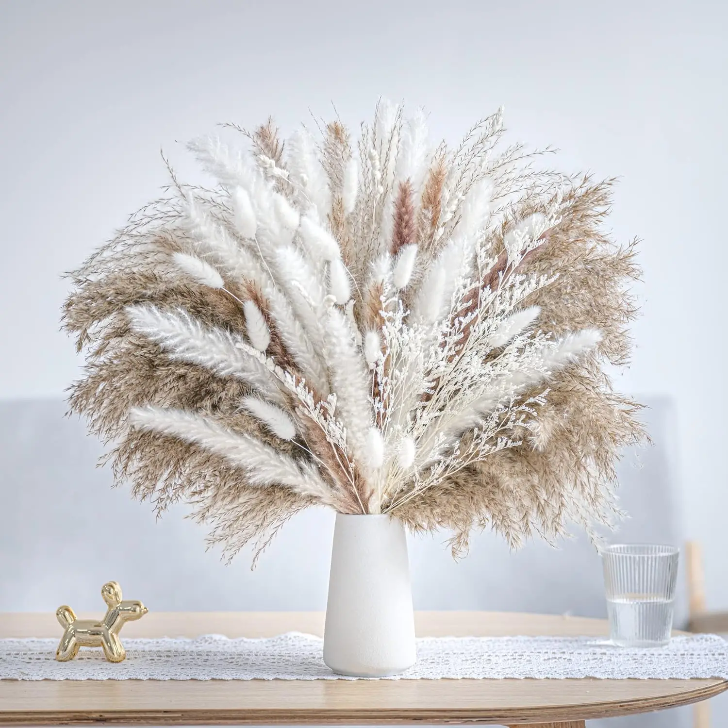 

86PCS Natural Fluffy Pampas Grass Phragmites Rabbit tail Grass Dried Flowers Bouquet Boho Style Home Flower Arrangement Decor