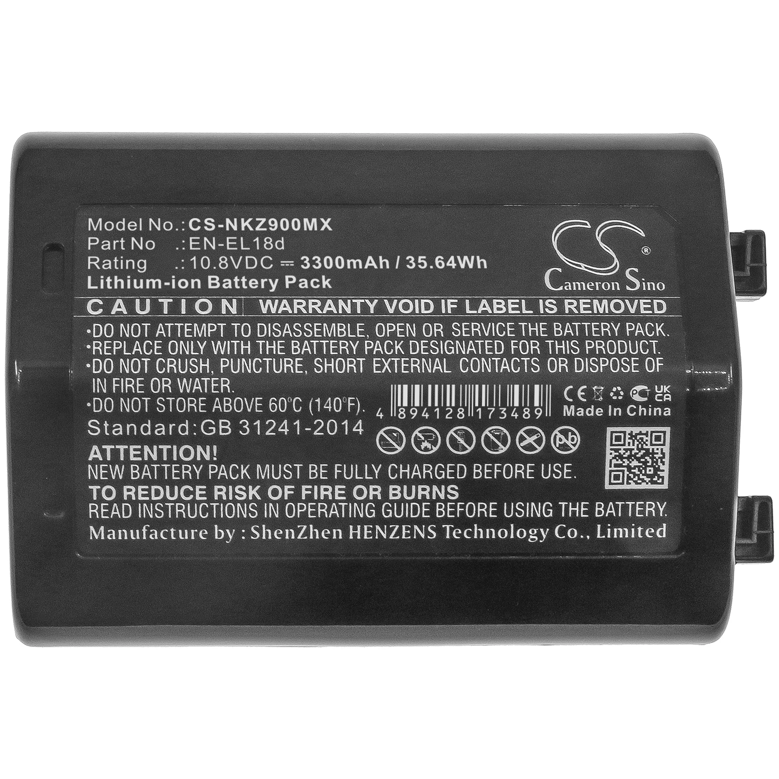 

Сменный аккумулятор CS для NiKon D6, Z9, PN: EN-EL18d, 3300 мАч / 35,64 Вт·ч