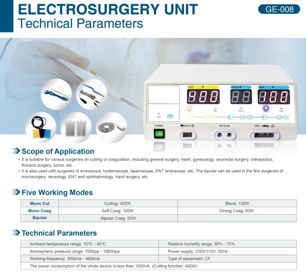 400w Diathermy Surgical Instruments Electrocautery Bipolar Machine Diathermy Cautery Machine