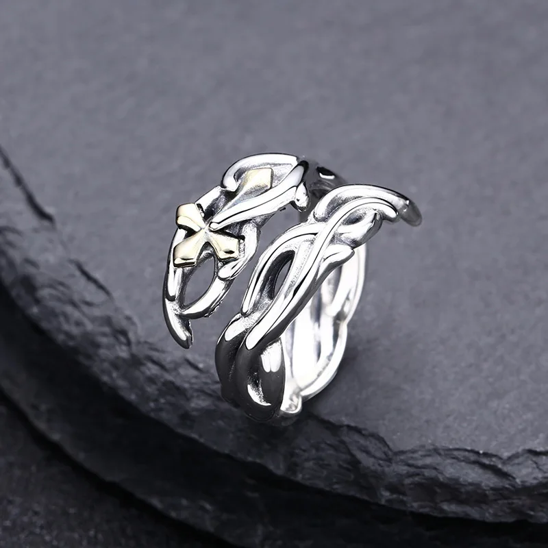 Wholesale 925 sterling silver cross ring for men and women live ring vine thai silver retro distressed personalized jewelry