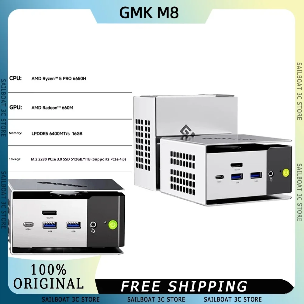 GMK M8 Ryzen5 6650H Mini PC 16GB+1TB GPU AMD Radeon 660M WIN11 Front Oculink Wifi6E BT5.2 with Dual 2.5G Network Interface Game