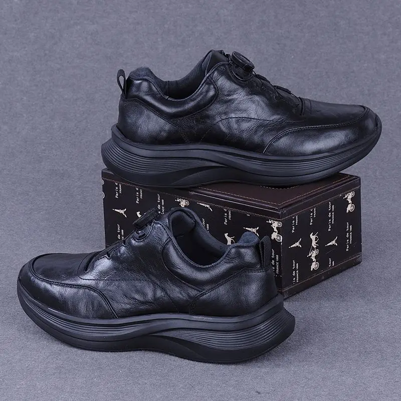 Trendy Cow Leather Shoes Men Rotary Buckle Loafers Natural Trekking Sneakers Outdoor Running Sports Lightweight Luxury Brand 38